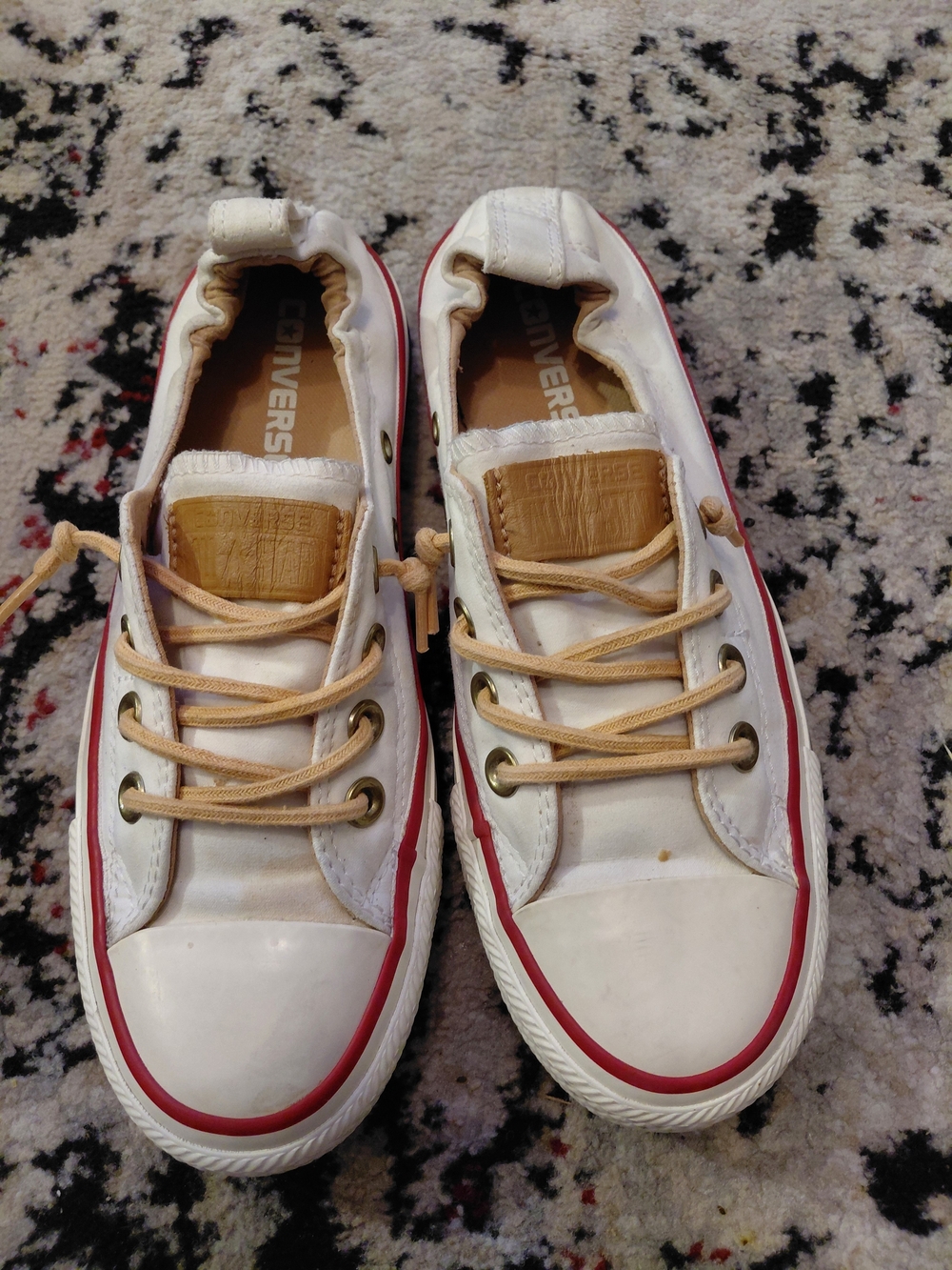 Converse Kids Low-Top Canvas Sneakers in White with Red Trim and Tan Accents